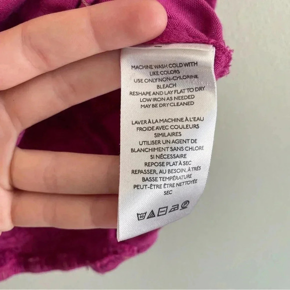 Free People Magenta Crop Top Rainbow Stitching Puff Sleeve Smocked Back Size M - Picture 8 of 12